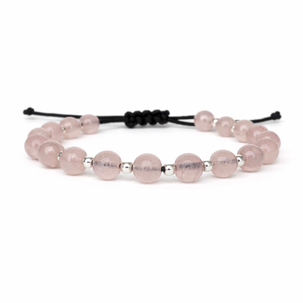 Brățară Quartz Roz de 6 mm cu bile din argint 925 pe șnur reglabil